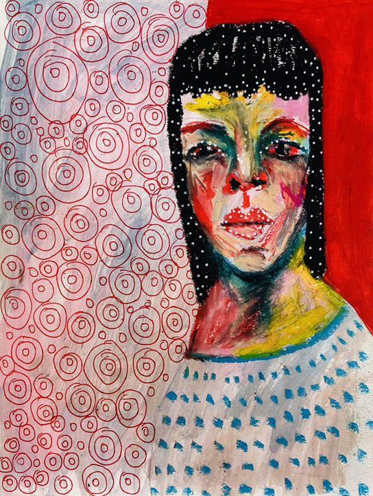 Woman oil pastel portrait drawing – Goddess – Katie Jeanne Wood