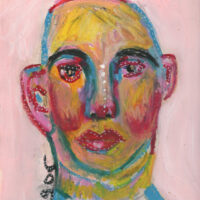 Oil pastel painting of a bald man named Gregor by Katie Jeanne Wood