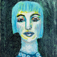 Oil pastel painting of a woman at midnight by Katie Jeanne Wood