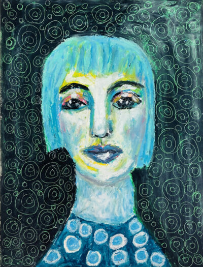 Oil pastel painting of a woman at midnight by Katie Jeanne Wood