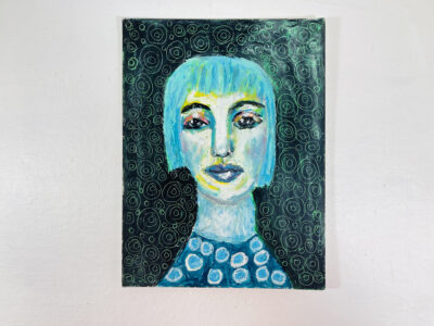 Oil pastel painting of a woman at midnight by Katie Jeanne Wood