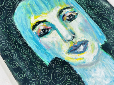 Oil pastel painting of a woman at midnight by Katie Jeanne Wood