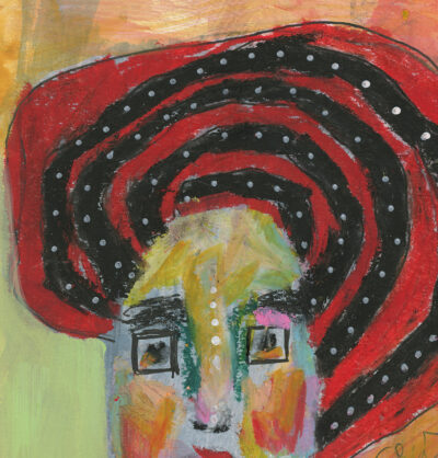 Oil pastel painting of a humanoid by Katie Jeanne Wood