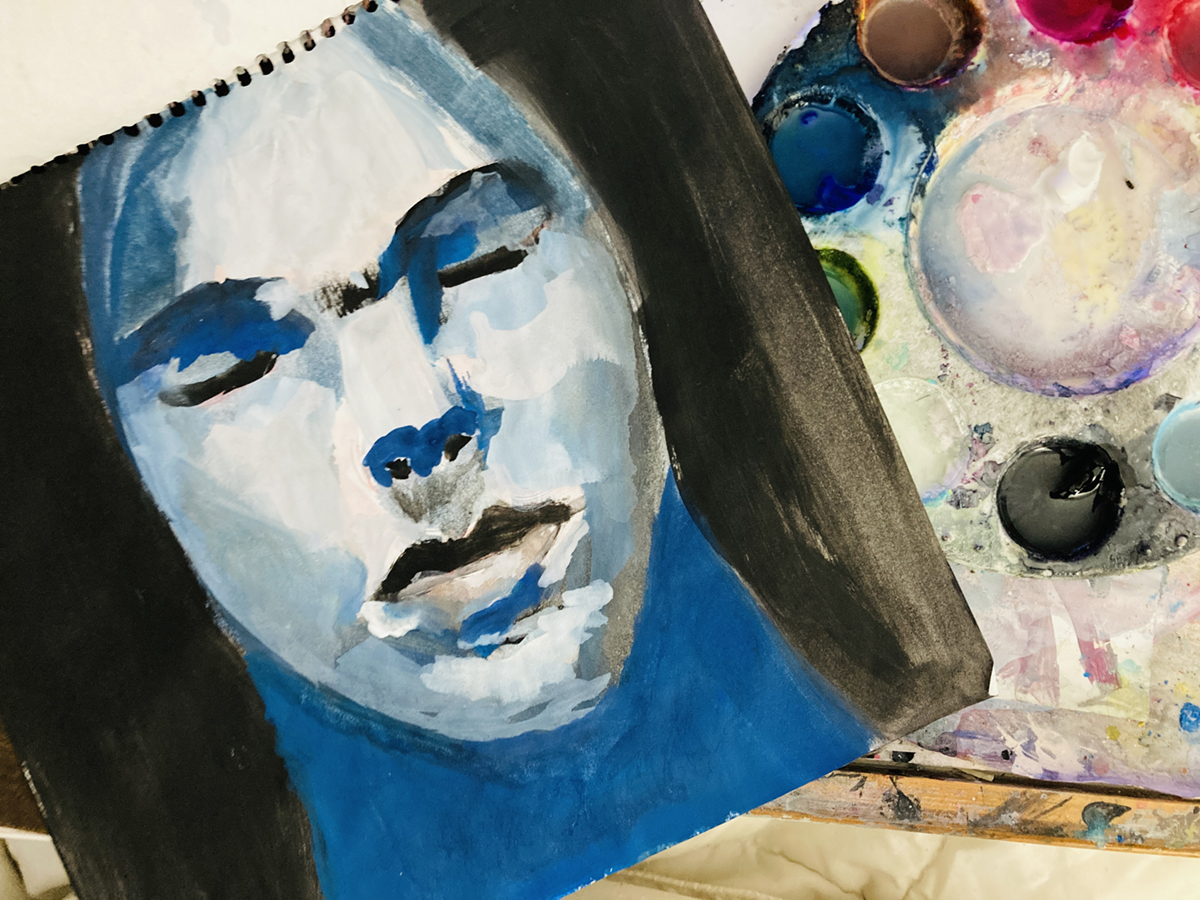 Mixed media gouache & watercolor portrait painting in my art journal