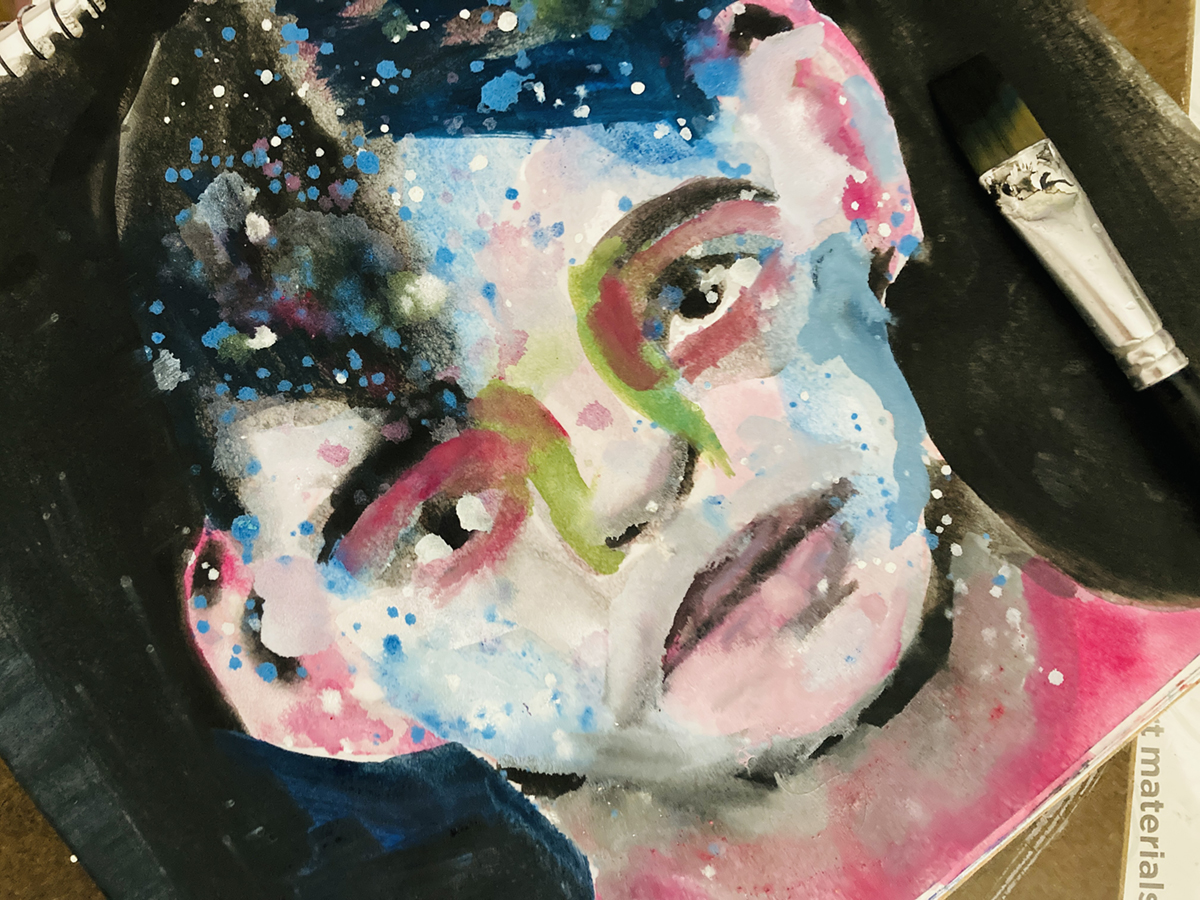 Mixed media gouache & watercolor portrait painting of a little boy in my art journal