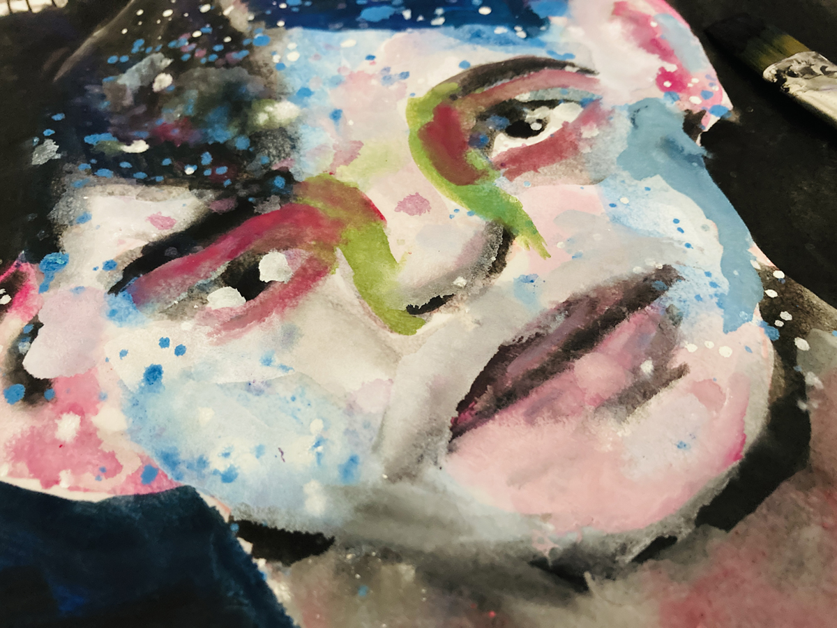 Mixed media gouache & watercolor portrait painting of a little boy in my art journal