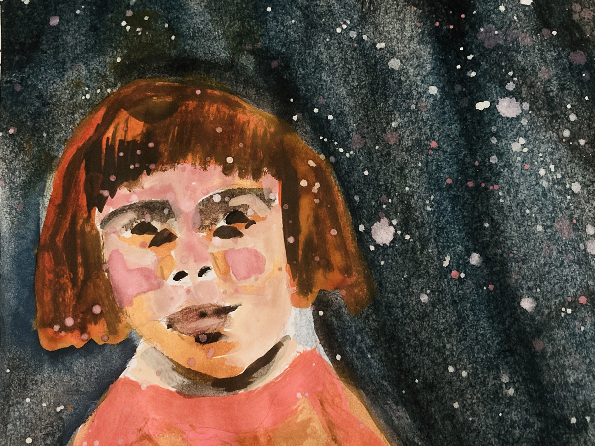 Painting a little girl in a snowstorm in my art journal