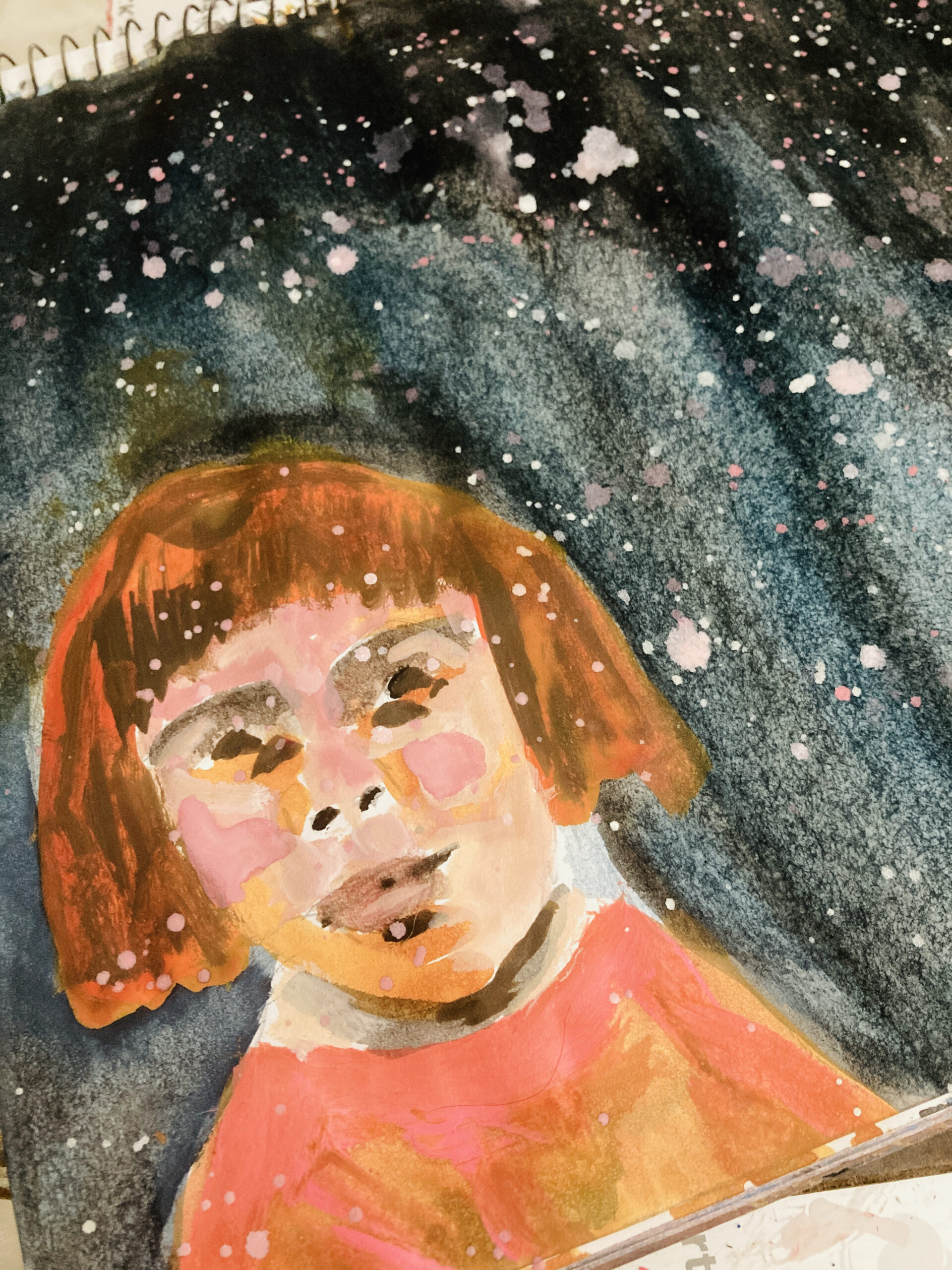 Painting a little girl in a snowstorm in my art journal