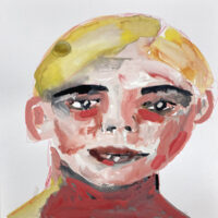 Gouache portrait painting of a blonde boy by Katie Jeanne Wood