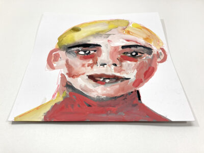 Gouache portrait painting of a blonde boy by Katie Jeanne Wood