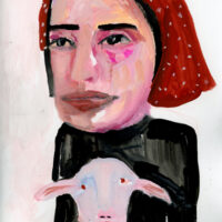 Annoyed Mary & her little lamb gouache painting by Katie Jeanne Wood