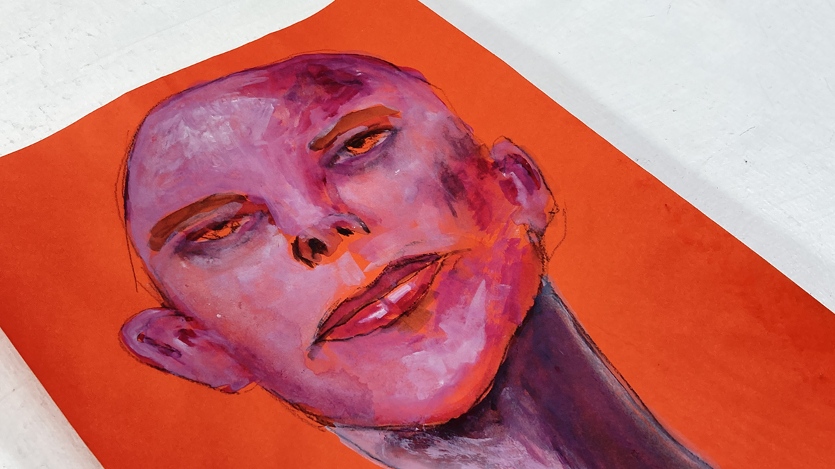 Gouache portrait painting titled Vibrantly Human by Katie Jeanne Wood