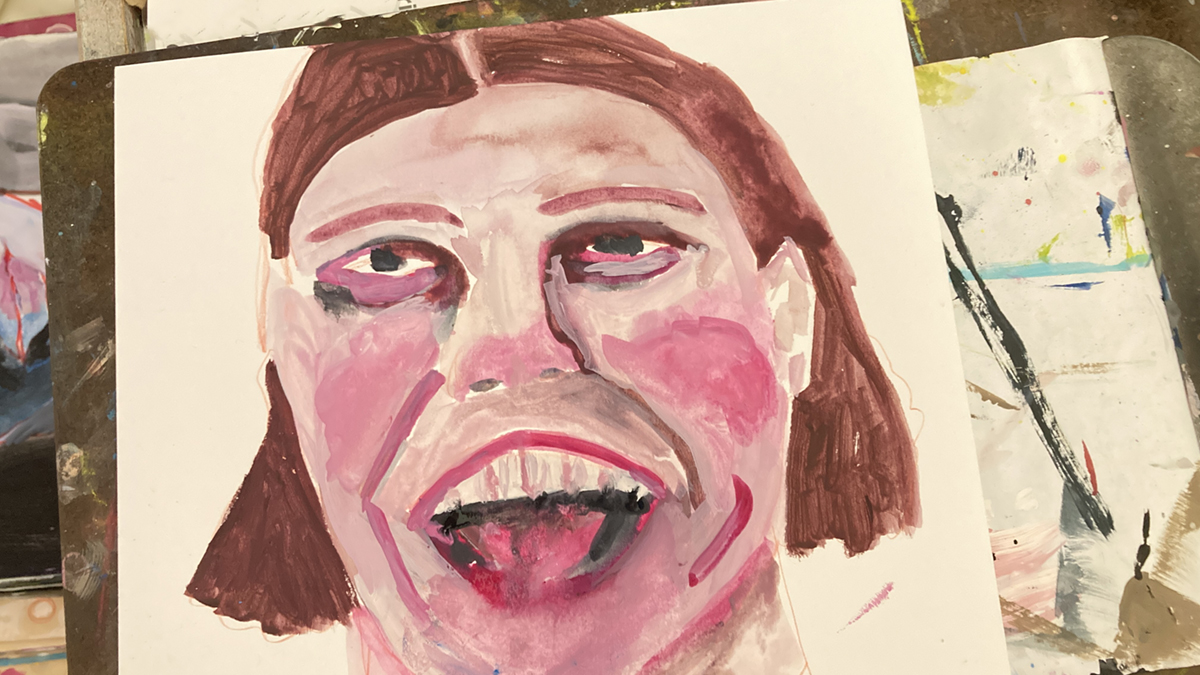 Katie Jeanne Wood - happy face gouache painting 