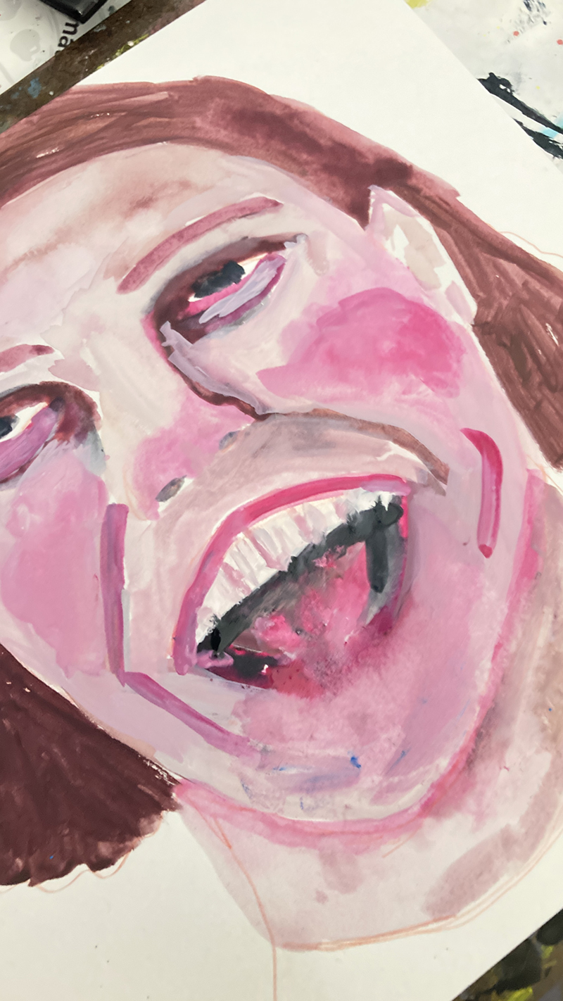 Katie Jeanne Wood - happy face gouache painting 