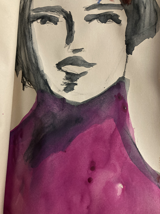 Mixed media art journal portrait painting by Katie Jeanne Wood