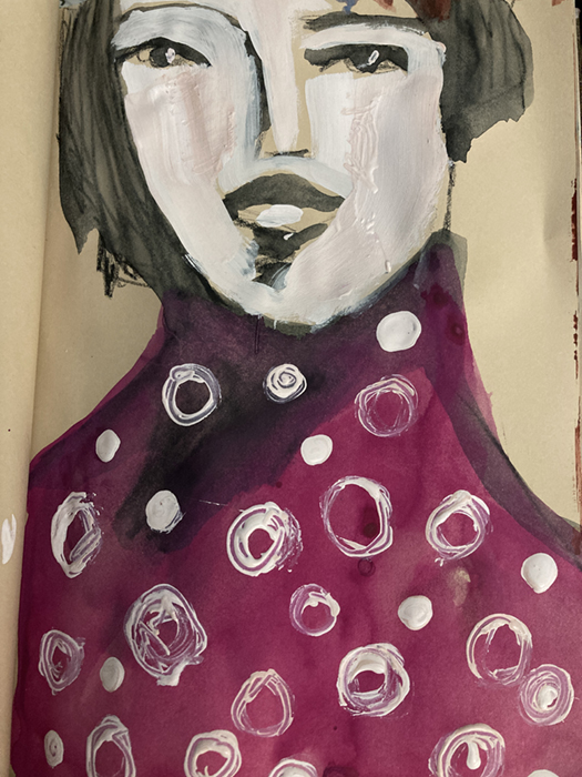 Mixed media art journal portrait painting by Katie Jeanne Wood