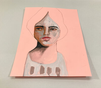 Gouache figure painting of a woman titled Push Into New Directions by Katie Jeanne Wood