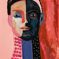 Gouache portrait painting of a woman titled Roadway of Imagination by Katie Jeanne Wood