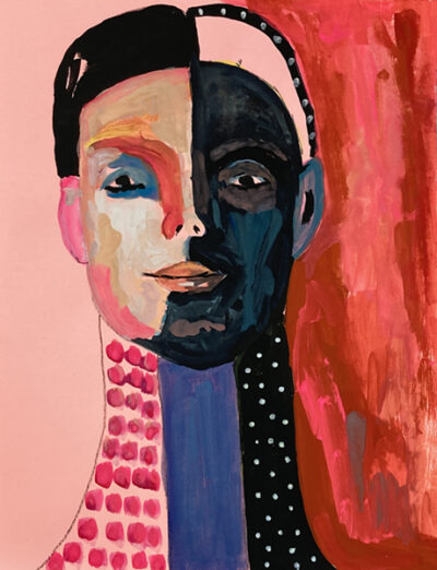 Gouache portrait painting of a woman titled Roadway of Imagination by Katie Jeanne Wood