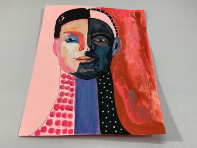 Gouache portrait painting of a woman titled Roadway of Imagination by Katie Jeanne Wood