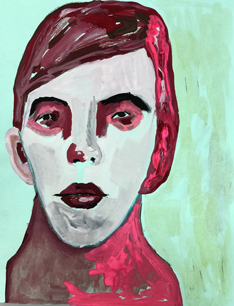 Gouache portrait painting of a man titled Wandering Around by Katie Jeanne Wood