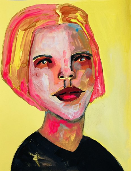 Gouache portrait painting of an woman titled You Cannot Force Love by Katie Jeanne Wood