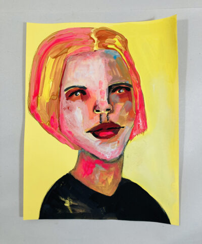 Gouache portrait painting of an woman titled You Cannot Force Love by Katie Jeanne Wood