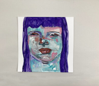 Gouache portrait painting titled Afraid To Look by Katie Jeanne Wood