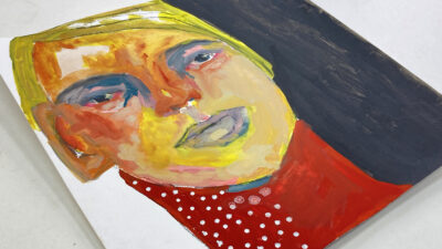 Gouache portrait painting titled Distanced Himself by Katie Jeanne Wood