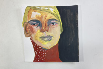 Gouache portrait painting titled Distanced Himself by Katie Jeanne Wood