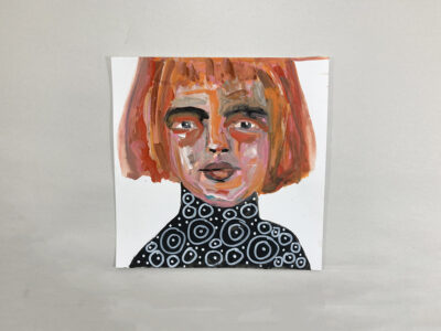 Gouache portrait painting of a woman with orange red hair titled From Time To Time by Katie Jeanne Wood