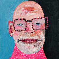 Gouache portrait painting of a man titled Happy And Full of Joy by Katie Jeanne Wood