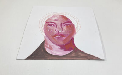 Gouache portrait painting of a woman titled Making Personal Progress by Katie Jeanne Wood