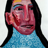 Gouache portrait painting of a woman titled More Resilient by Katie Jeanne Wood