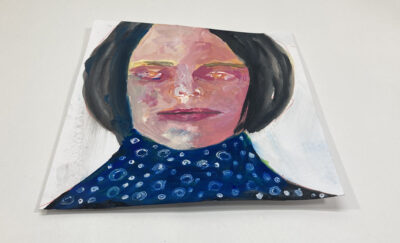 Gouache portrait painting of a woman titled Odd Friday by Katie Jeanne Wood