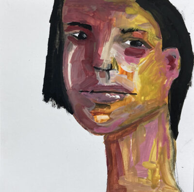 Original expressive gouache portrait painting of a woman titled She Failed by Katie Jeanne Wood