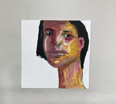 Original expressive gouache portrait painting of a woman titled She Failed by Katie Jeanne Wood