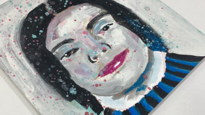 Original expressive gouache portrait painting of a woman titled She Left Him To Be With Herself by Katie Jeanne Wood