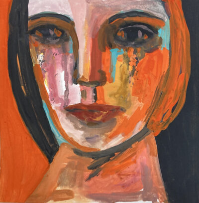 Original expressive tonal gouache portrait painting of a hot woman titled Summer Heat by Katie Jeanne Wood