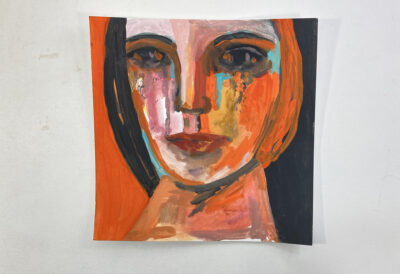 Original expressive tonal gouache portrait painting of a hot woman titled Summer Heat by Katie Jeanne Wood