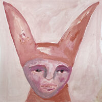 Original expressive gouache portrait painting of a man with rabbit ears titled The Marriage Counselor by Katie Jeanne Wood