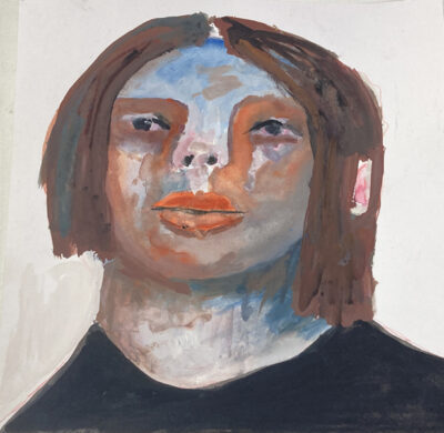 Original expressive gouache portrait painting of a woman titled Trust by Katie Jeanne Wood