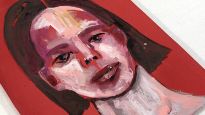 Gouache portrait painting of a woman titled Contentment by Katie Jeanne Wood