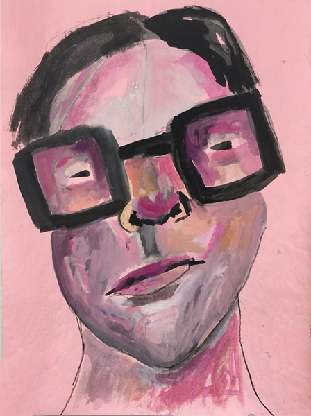 Gouache portrait painting of a person titled Enthusiasm by Katie Jeanne Wood