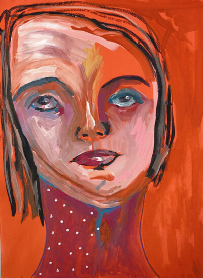 Gouache portrait painting of a girl titled For Good Measure by Katie Jeanne Wood