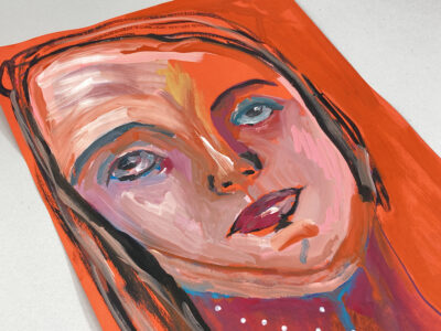 Gouache portrait painting of a girl titled For Good Measure by Katie Jeanne Wood