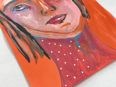 Gouache portrait painting of a girl titled For Good Measure by Katie Jeanne Wood