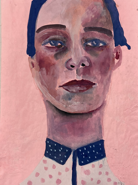 Katie Jeanne Wood - 9x12 Gouache portrait painting titled Forgiveness 