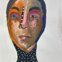 Gouache portrait painting of a woman titled Hungry All The Time by Katie Jeanne Wood