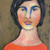 Oil portrait painting on museum quality splined canvas titled Lists, Letters, & Stories Told by Katie Jeanne Wood.